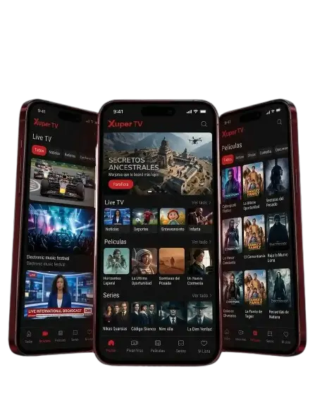 Interfaz principal de la app Xuper TV en teléfonos móviles